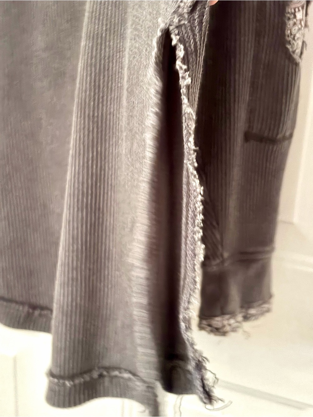 We The Free Grey with white accents Ribbed Henley with Bandana Trim - Picture 4 of 7